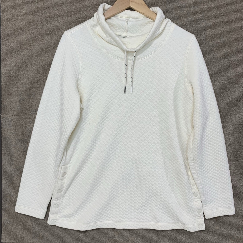 L.L. BEAN Softlight Quilted Top Funnel Neck Sweatshirt Sz M Side Snaps Granola